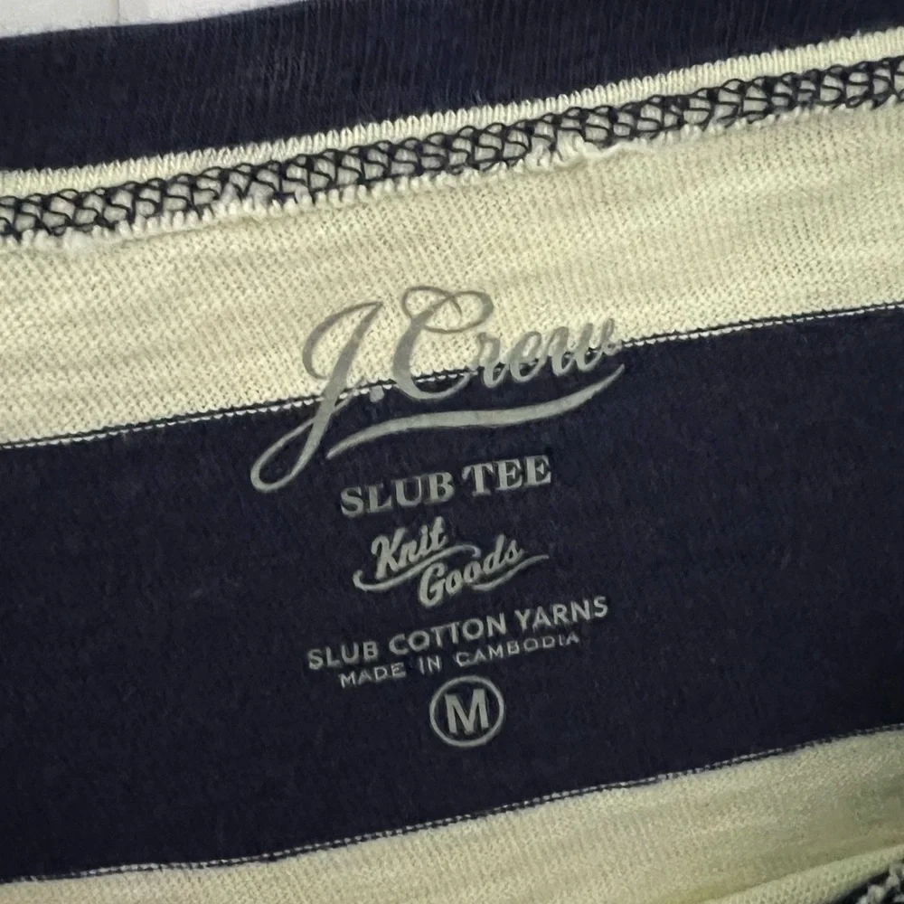 J. CREW Painter slub cotton boatneck T-shirt Yellow Navy Blue Stripe Size Medium